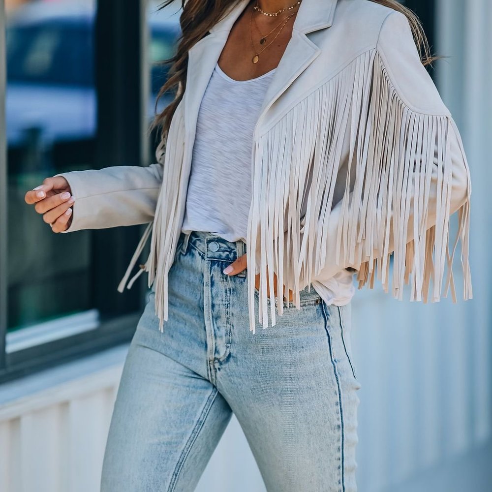 LAST ONE -WALFORD CROPPED FRINGE FAUX SUEDE JACKET - Picture 4 of 13